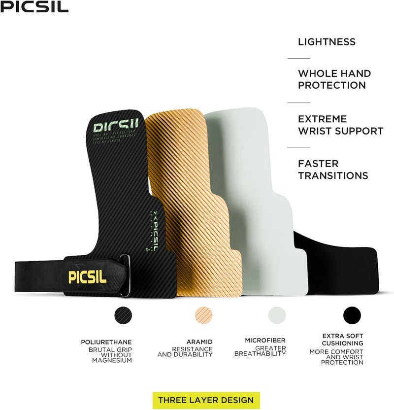 PICSIL Hawk Grips+ Wristbands + Bag, Use Without Magnesium, Grip on All Supercies and Bars, Designed for All Athletes, Crosstraining Gloves - Image 4